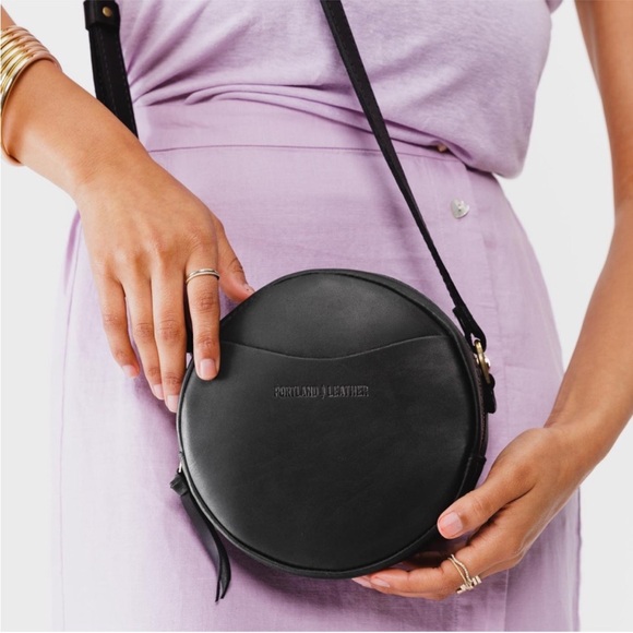 Portland Leather Handbags - Portland Leather Black Round Circle Crossbody Bag Small NEW